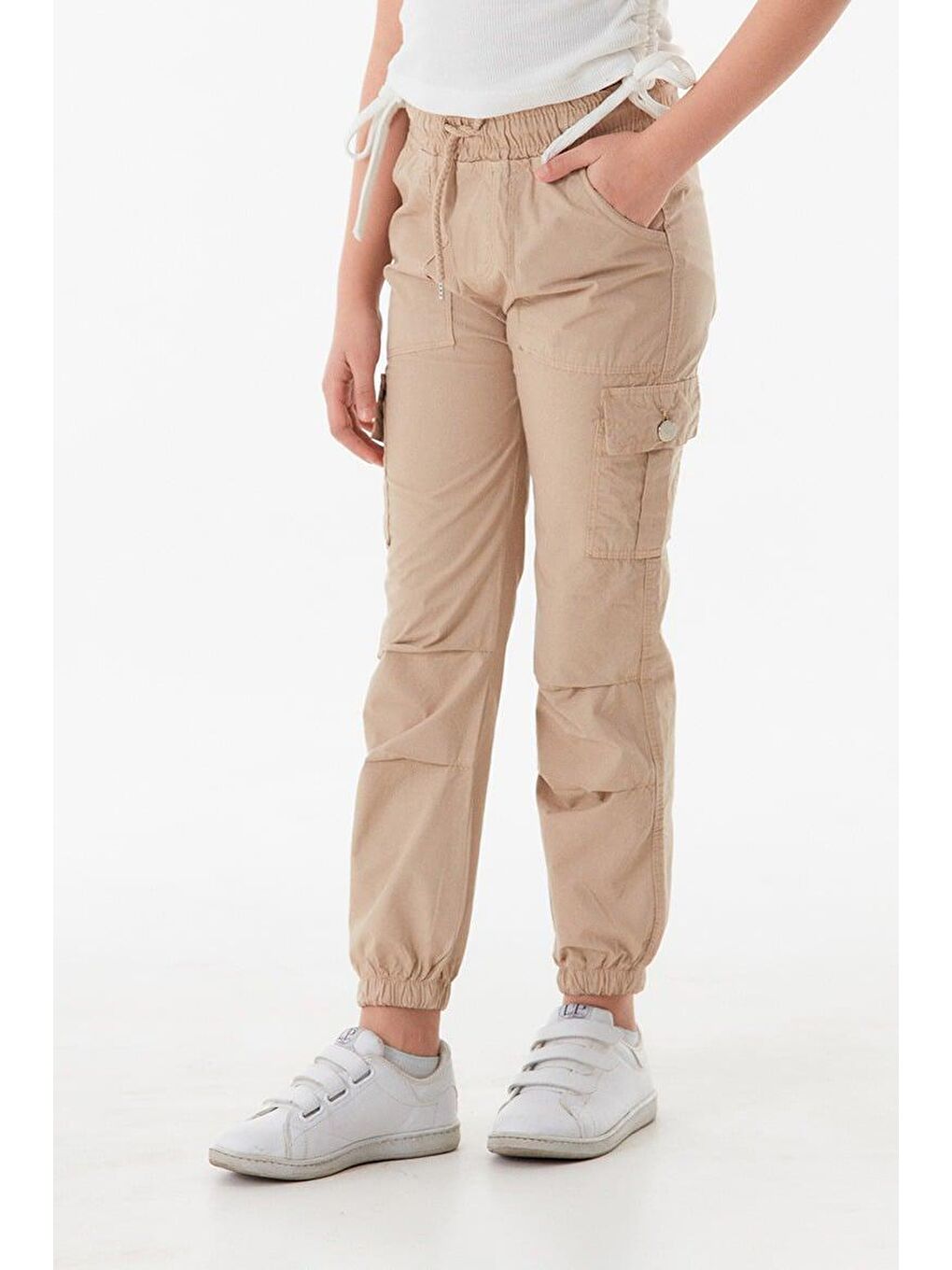 Fullamoda Camel-Bej Beli Lastikli Kargo Cepli Unisex Pantolon - 2