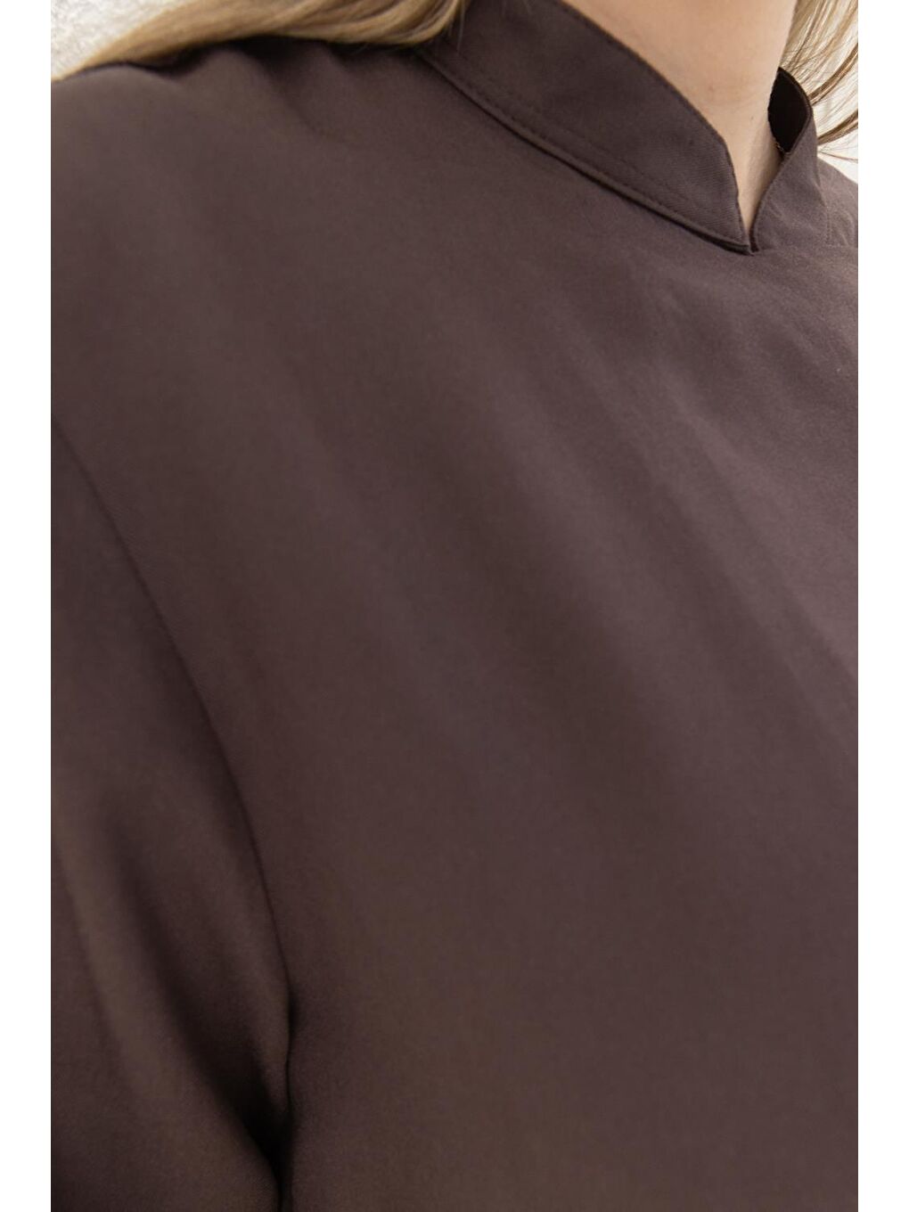 Kahverengi Kahve-Yarım Patlı Yırtmaçlı Keten Tunik-4