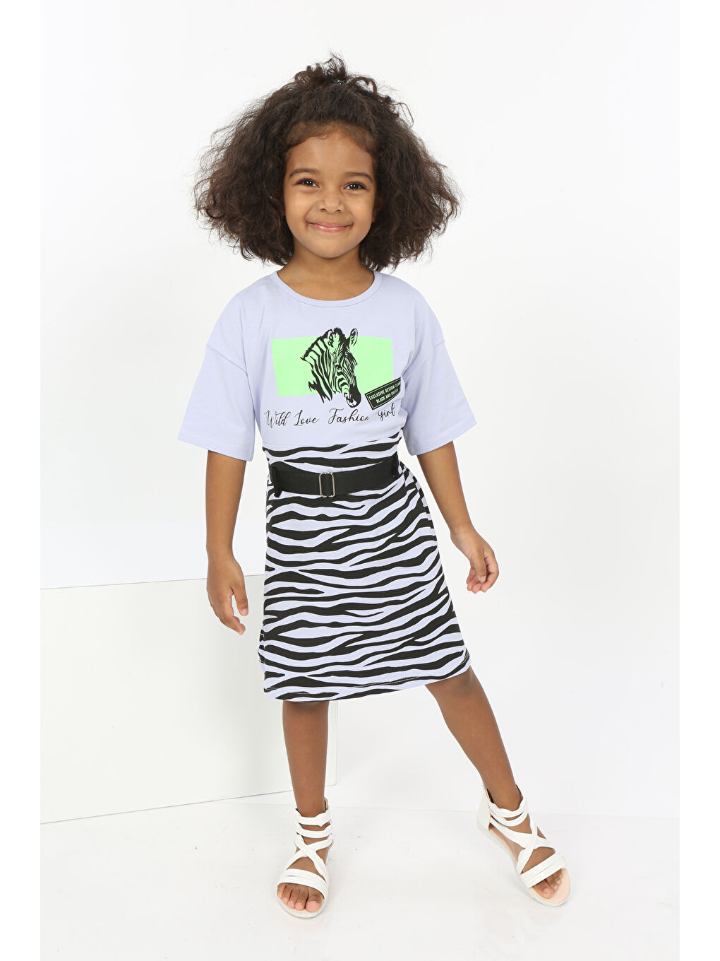 Toontoykids Mavi Kız Çocuk Zebra Baskılı Elbise