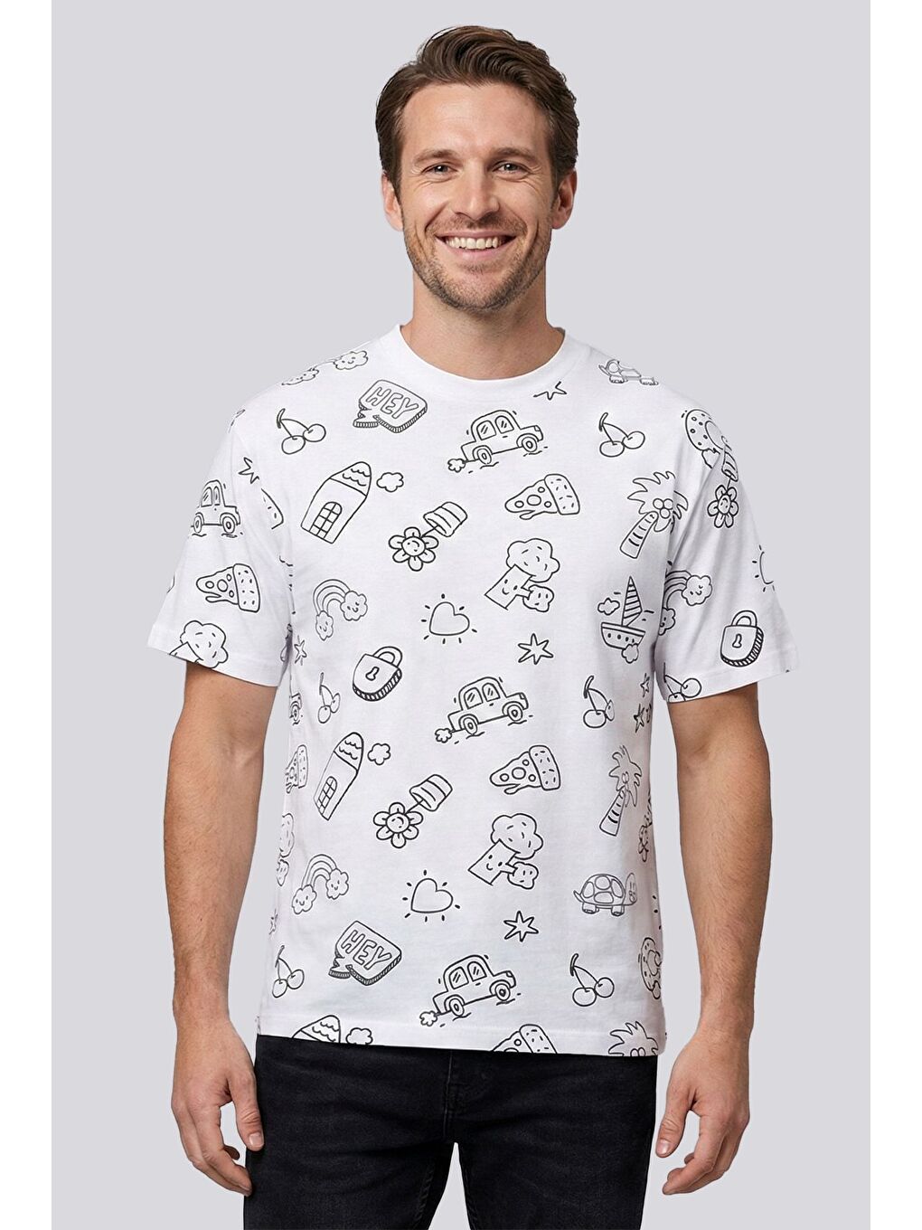 Beyaz En Sevimli Figürleri Özel Kalemi ile BOYANABİLİR Yetişkin T-Shirt (Yıkama Sonrası Leke Bırakmaz)-5