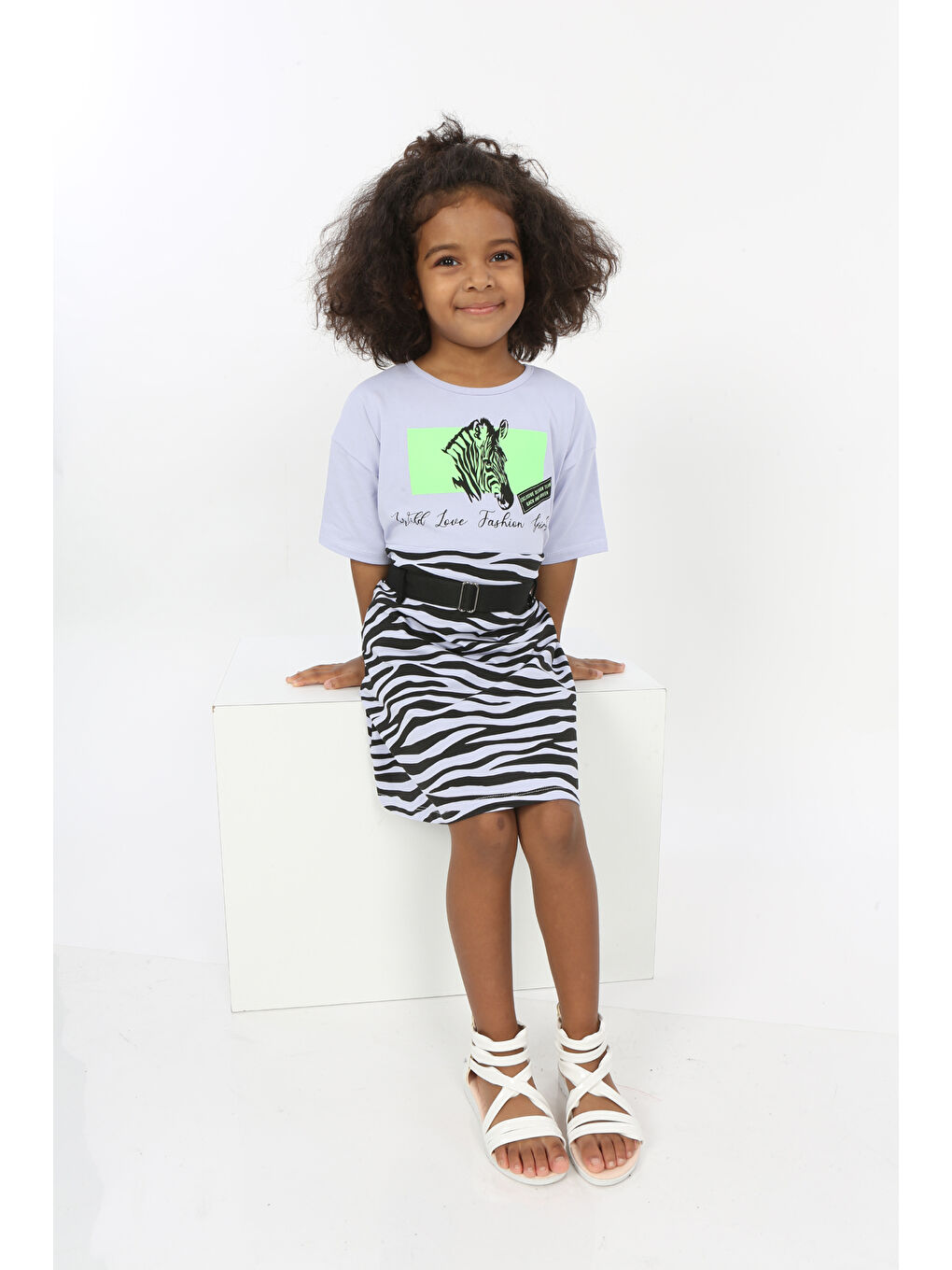 Toontoykids Mavi Kız Çocuk Zebra Baskılı Elbise - 4