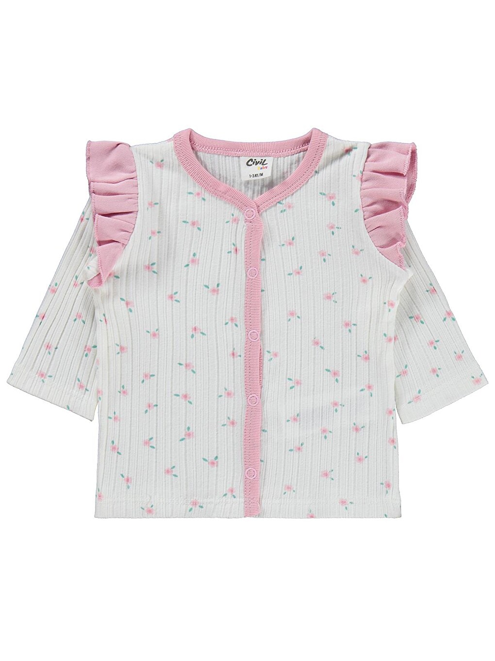 Baby Çiçek Empirme Fırfırlı 1-9 Ay Pijama Takımı - Ekru-1