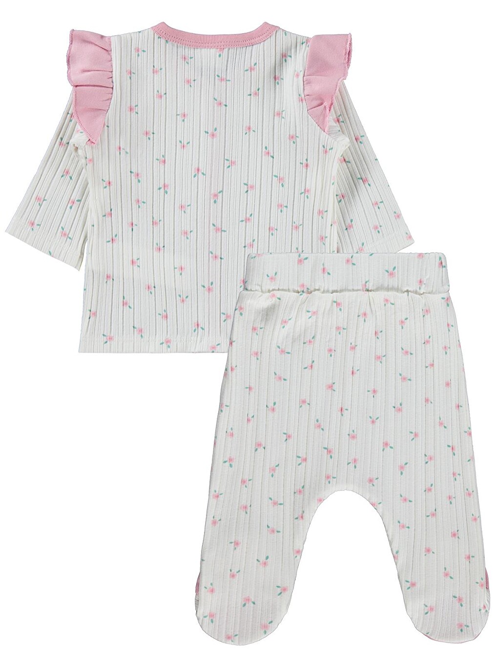 Baby Çiçek Empirme Fırfırlı 1-9 Ay Pijama Takımı - Ekru-2