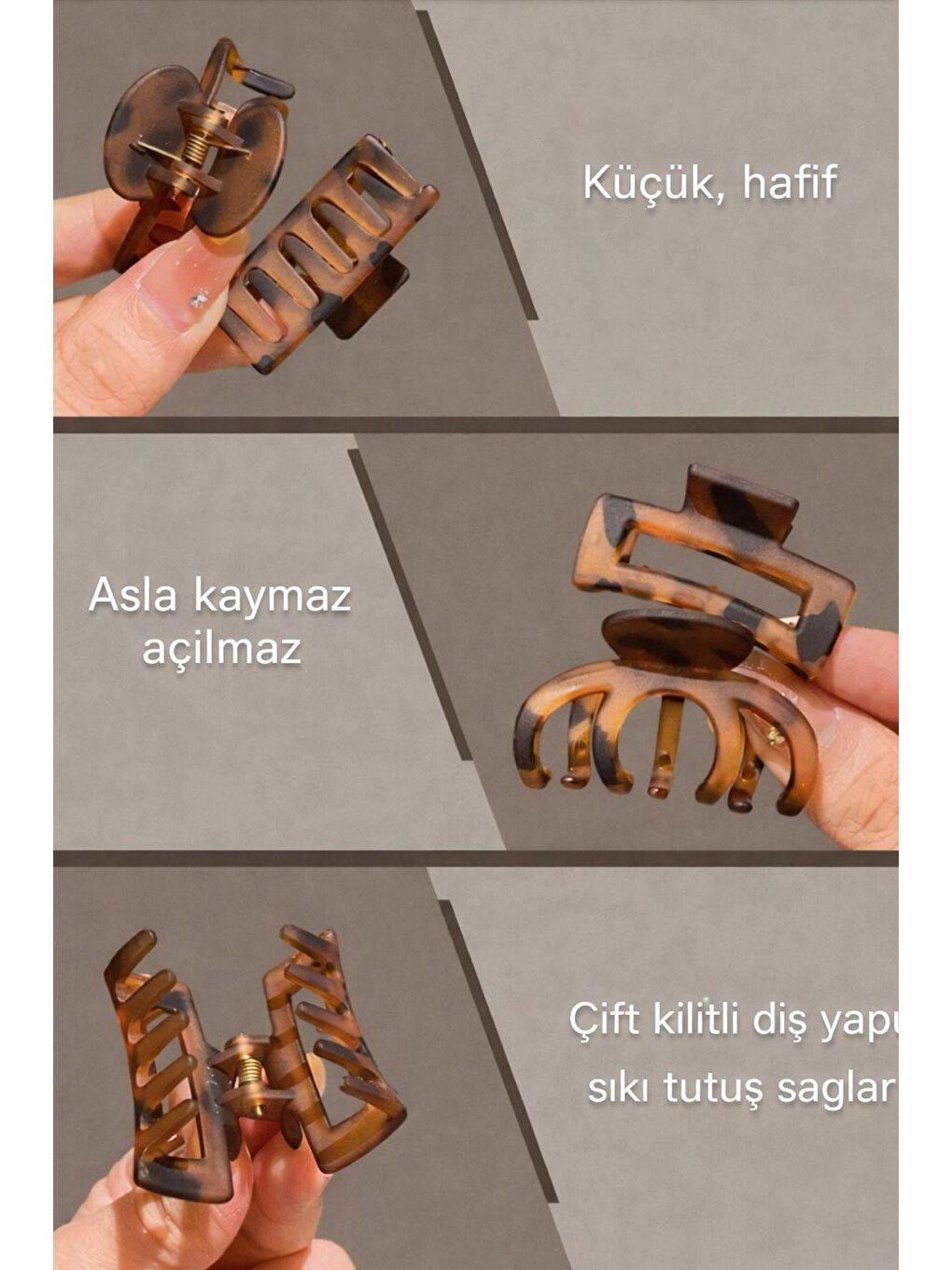 Bej Leopar Desenli Küçük Fiyonk Mandal Toka-3