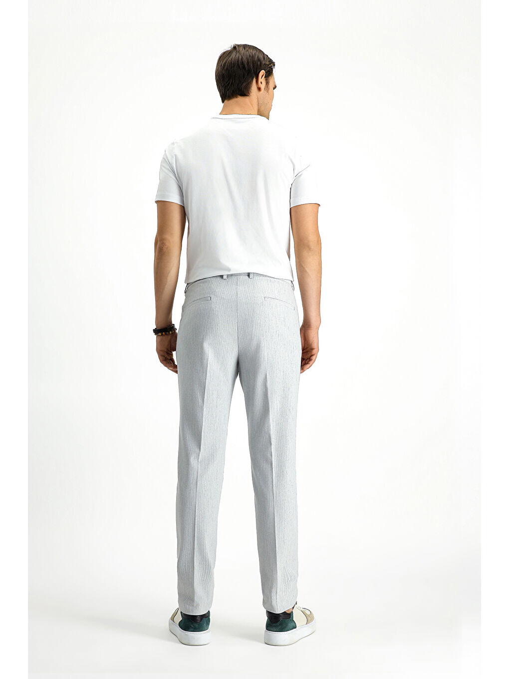 Gri Super Slim Fit Ekstra Dar Kesim Elastanlı Çizgili Klasik Kumaş Pantolon-3