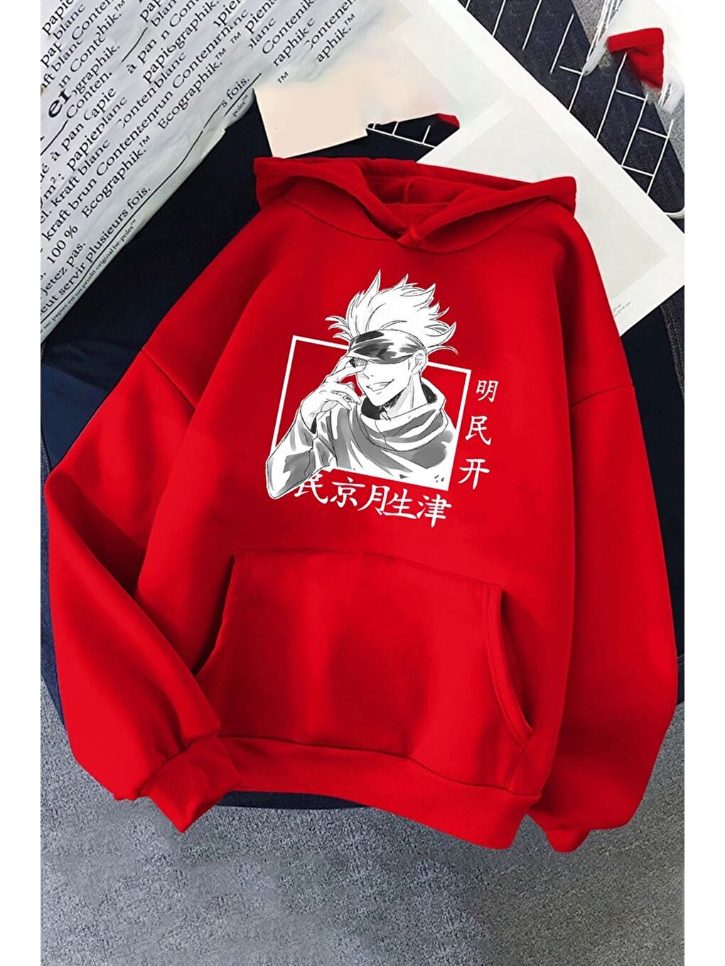 uyguntarz Kırmızı Unisex Jujutsu Kaisen Baskılı Sweatshirt