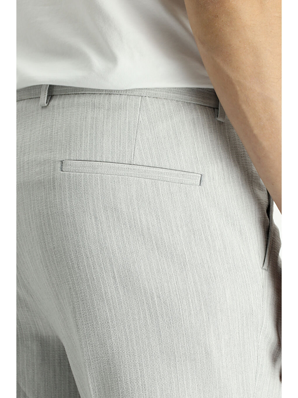 Gri Super Slim Fit Ekstra Dar Kesim Elastanlı Çizgili Klasik Kumaş Pantolon-5
