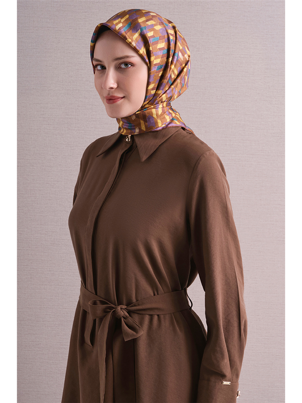 Kahverengi Saf İpek Twill Eşarp 9623d 82