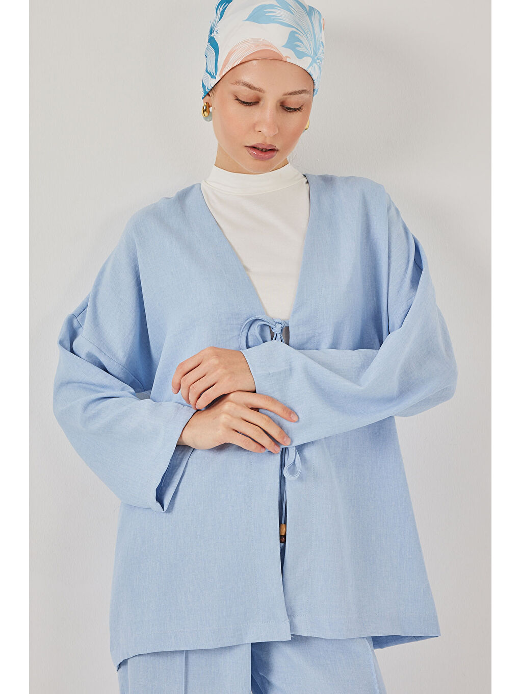 Kadın Keten Kimono İkili Takım 6727 - Mavi-1