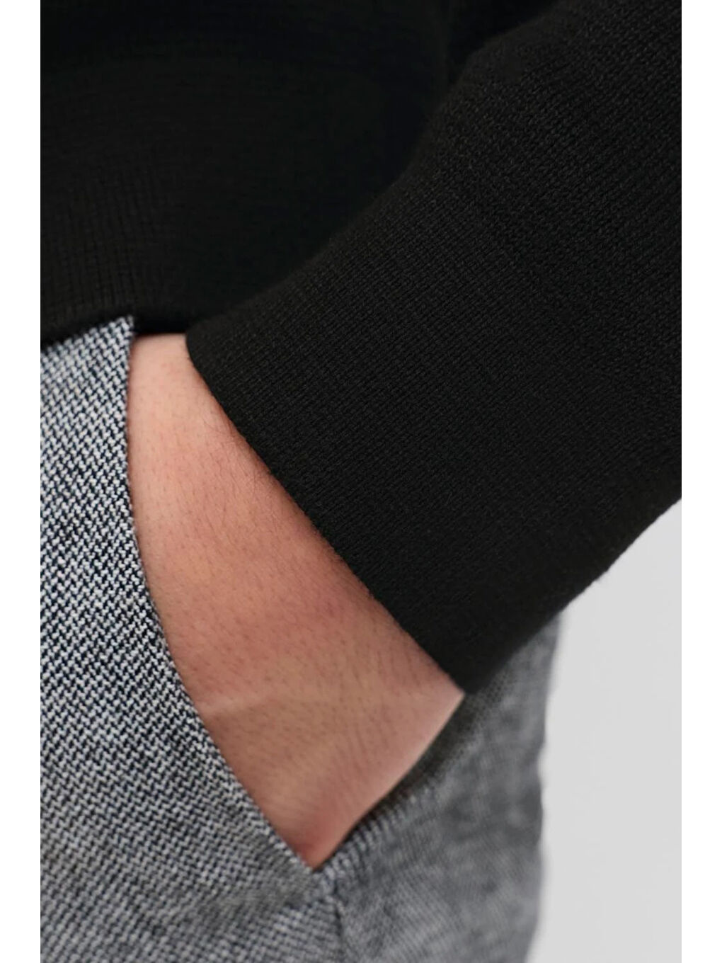 Siyah Premium Jprccmılano% 100 Pamuk Relaxed Fit Dik Yaka Erkek Kazak 12259664-5