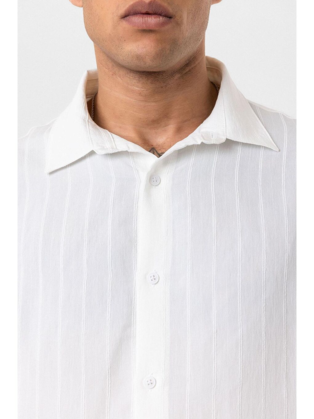 Çizgili Uzun Kol Oversize Gömlek Beyaz-4