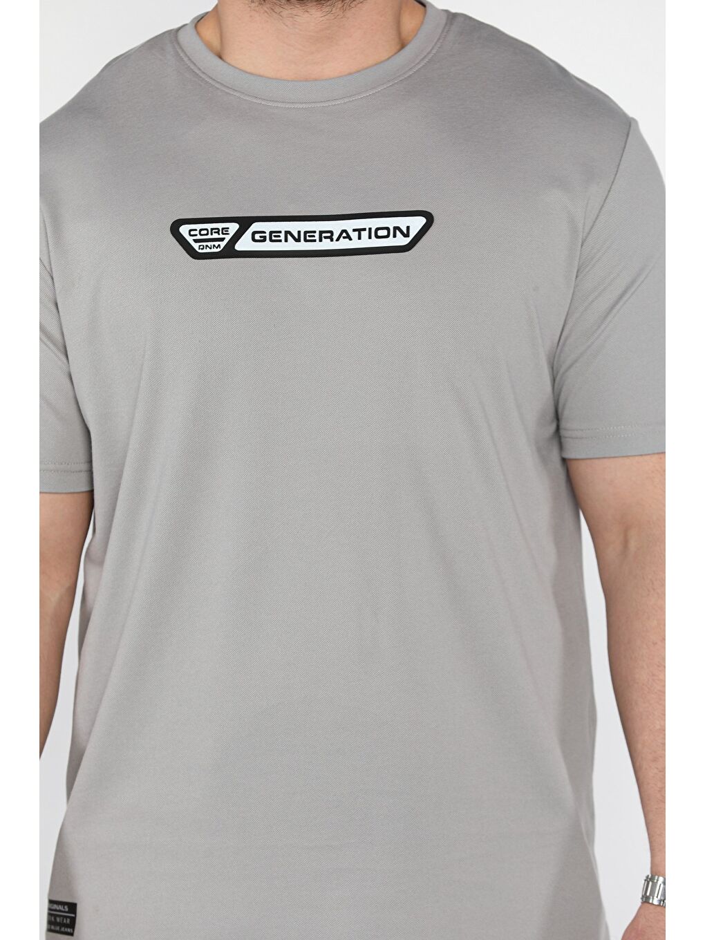 Gri Erkek Ön Baskılı Bisiklet Yaka Tişört-3