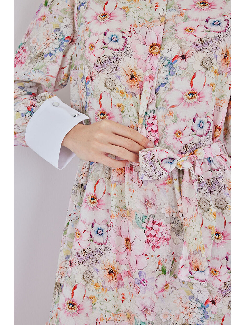 Kadın Kuşaklı Uzun Elbise 2584 - Pembe-4