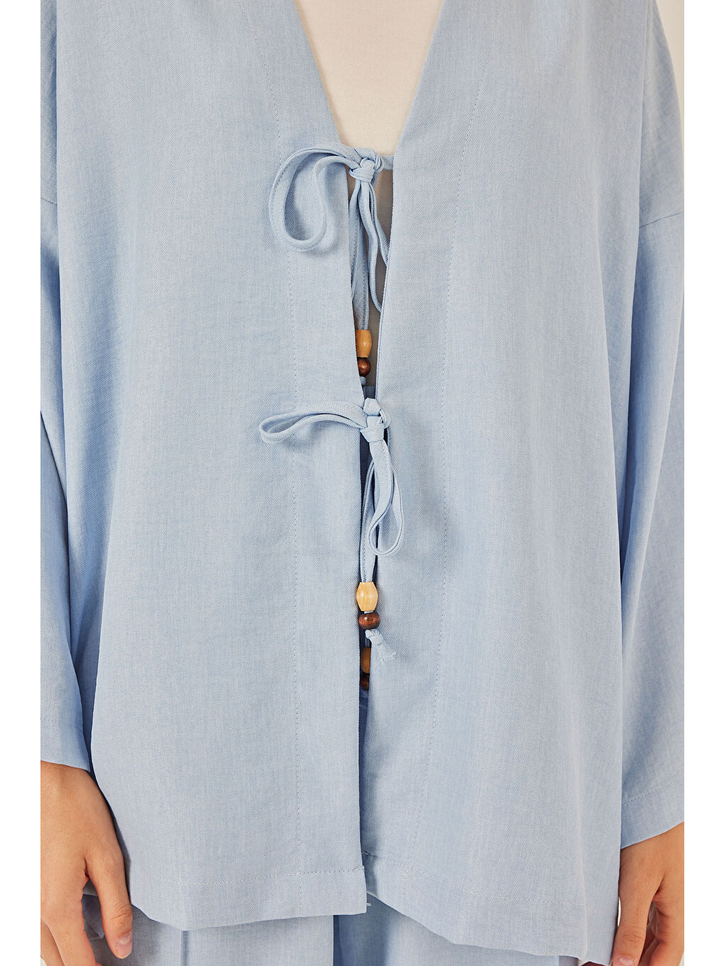 Kadın Keten Kimono İkili Takım 6727 - Mavi-4