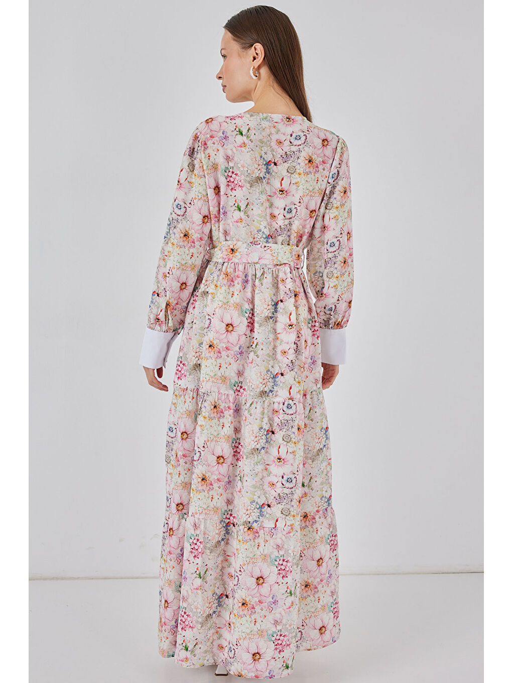 Kadın Kuşaklı Uzun Elbise 2584 - Pembe-5