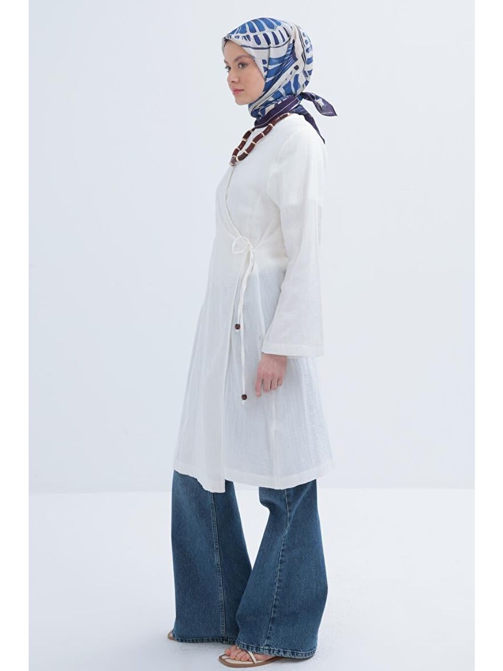 Ekru-Belden Bağlamalı Müslin Kap-2