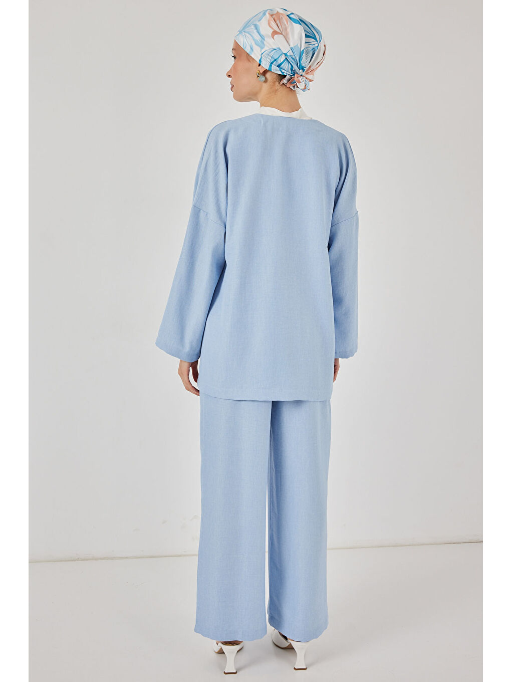 Kadın Keten Kimono İkili Takım 6727 - Mavi-5