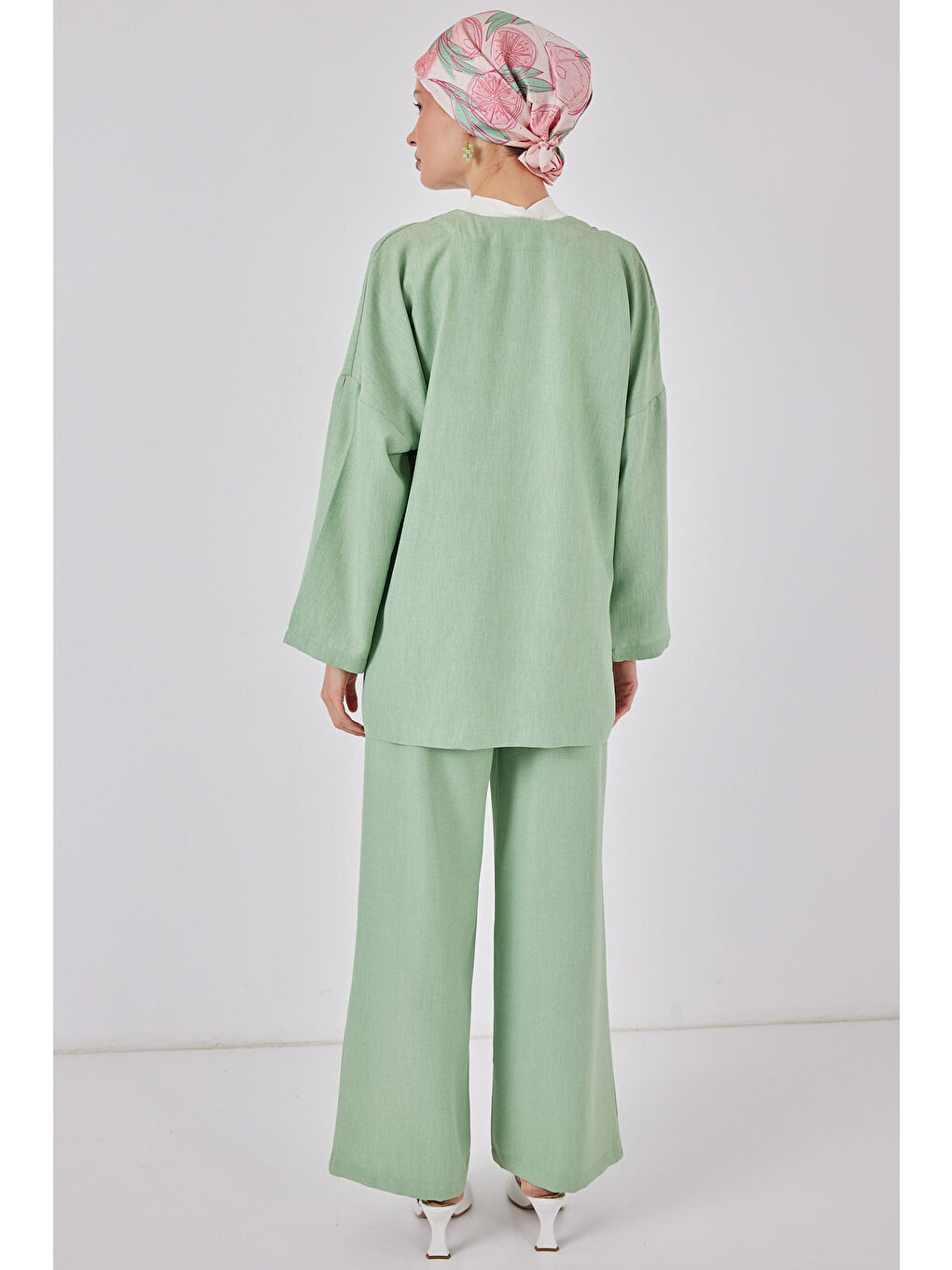 Kadın Keten Kimono İkili Takım 6727 - E.Yeşil-5