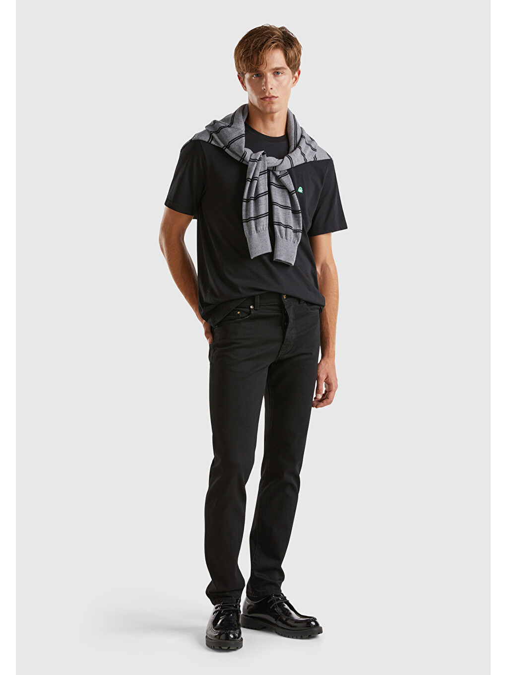 Erkek Siyah Pamuk Karışımlı Arkası Logo Etiketli Cepli Denim Jean Pantolon-4