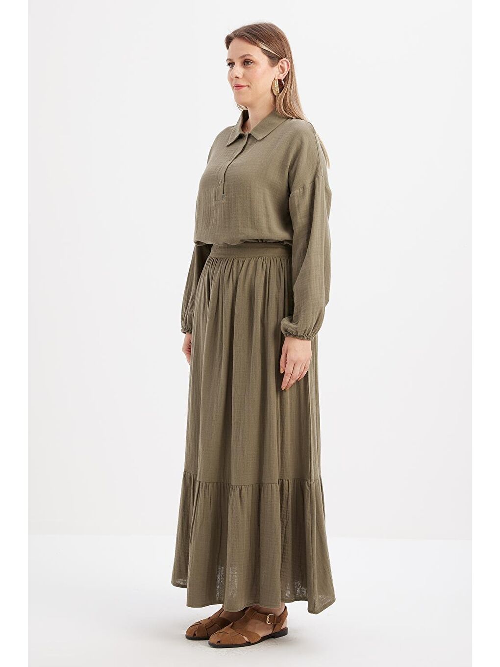 Haki-%100 Pamuklu Kloş Etek-2