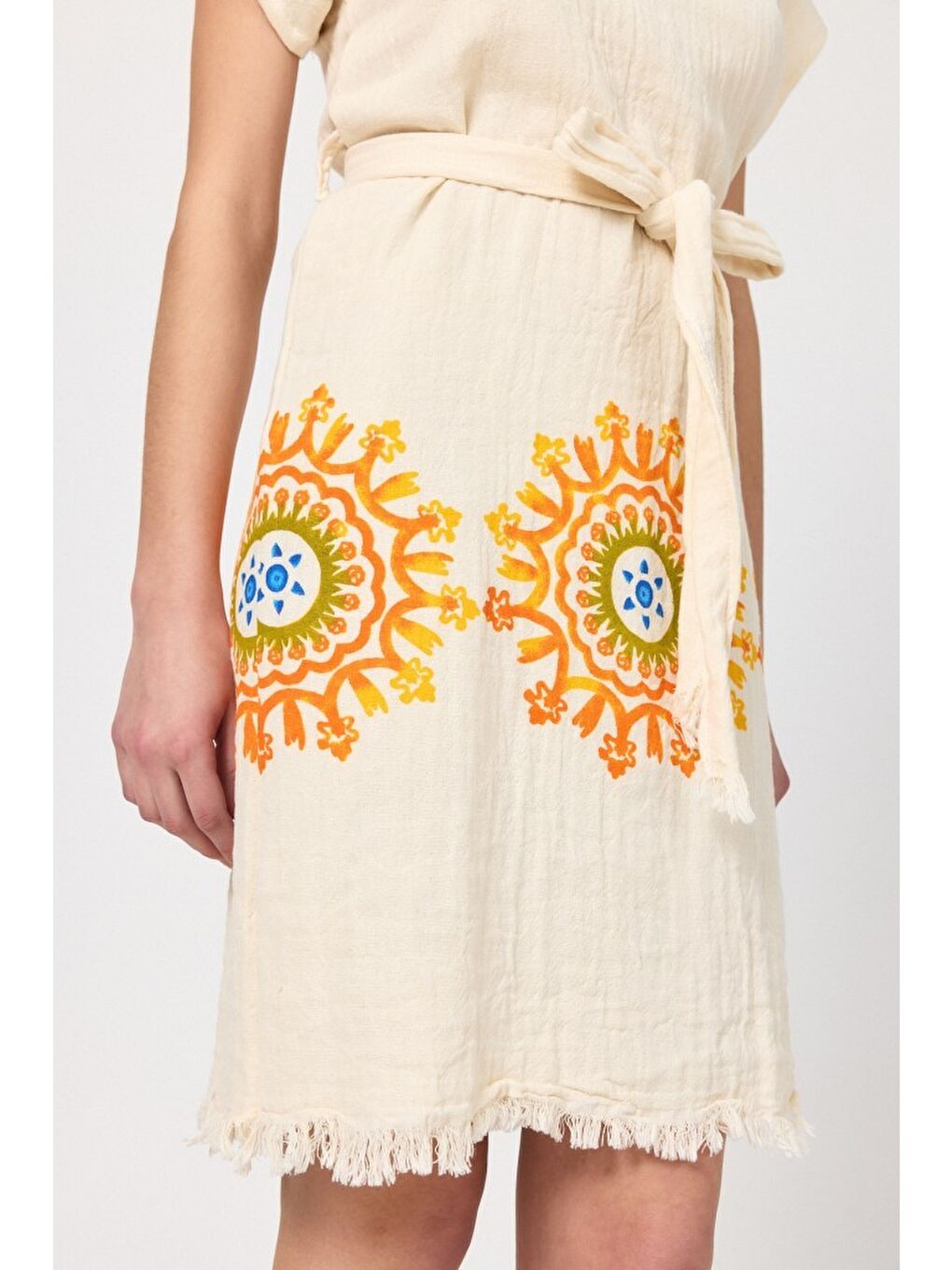 Sarı Müslin Kadın Plaj Elbisesi Kolsuz %100 Pamuk-1