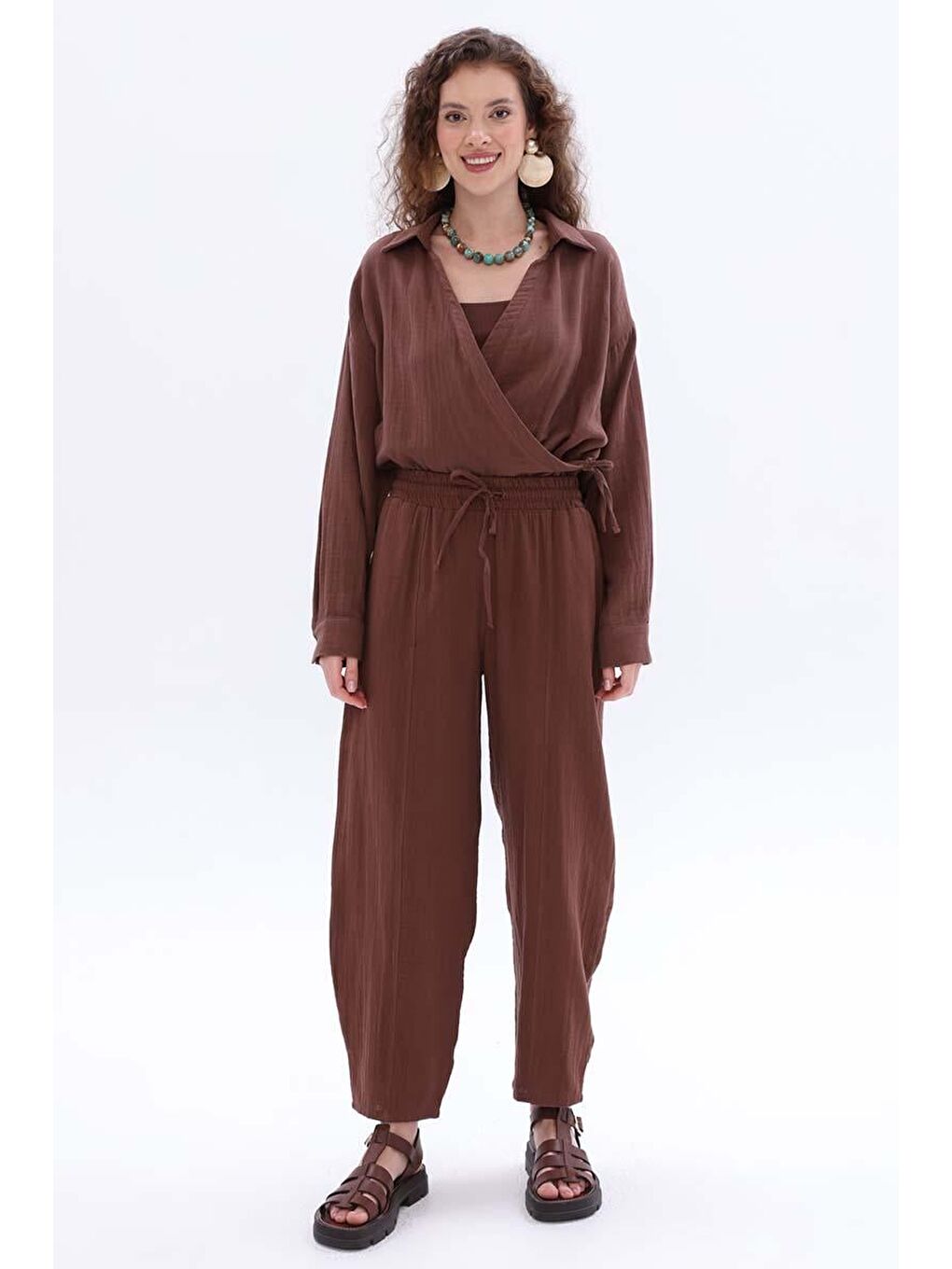 Kahverengi Kahve-Cepli Müslin Pantolon