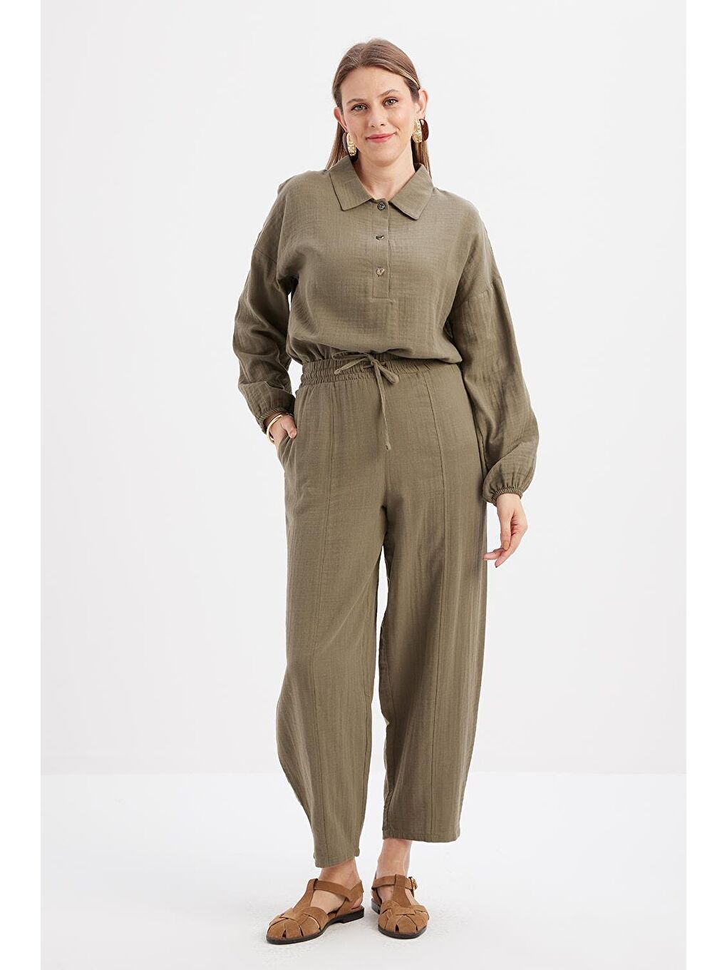 Haki-Cepli Müslin Pantolon
