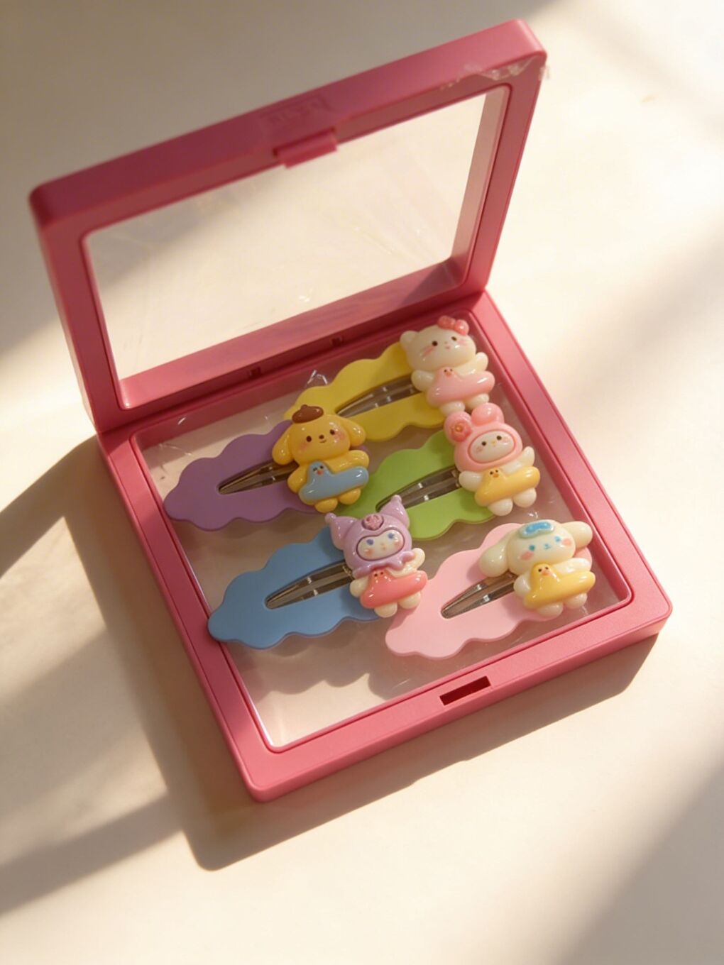 Kız Çocuk 5'Li Renkli Plastik Kutulu Toka Seti Pembe-1