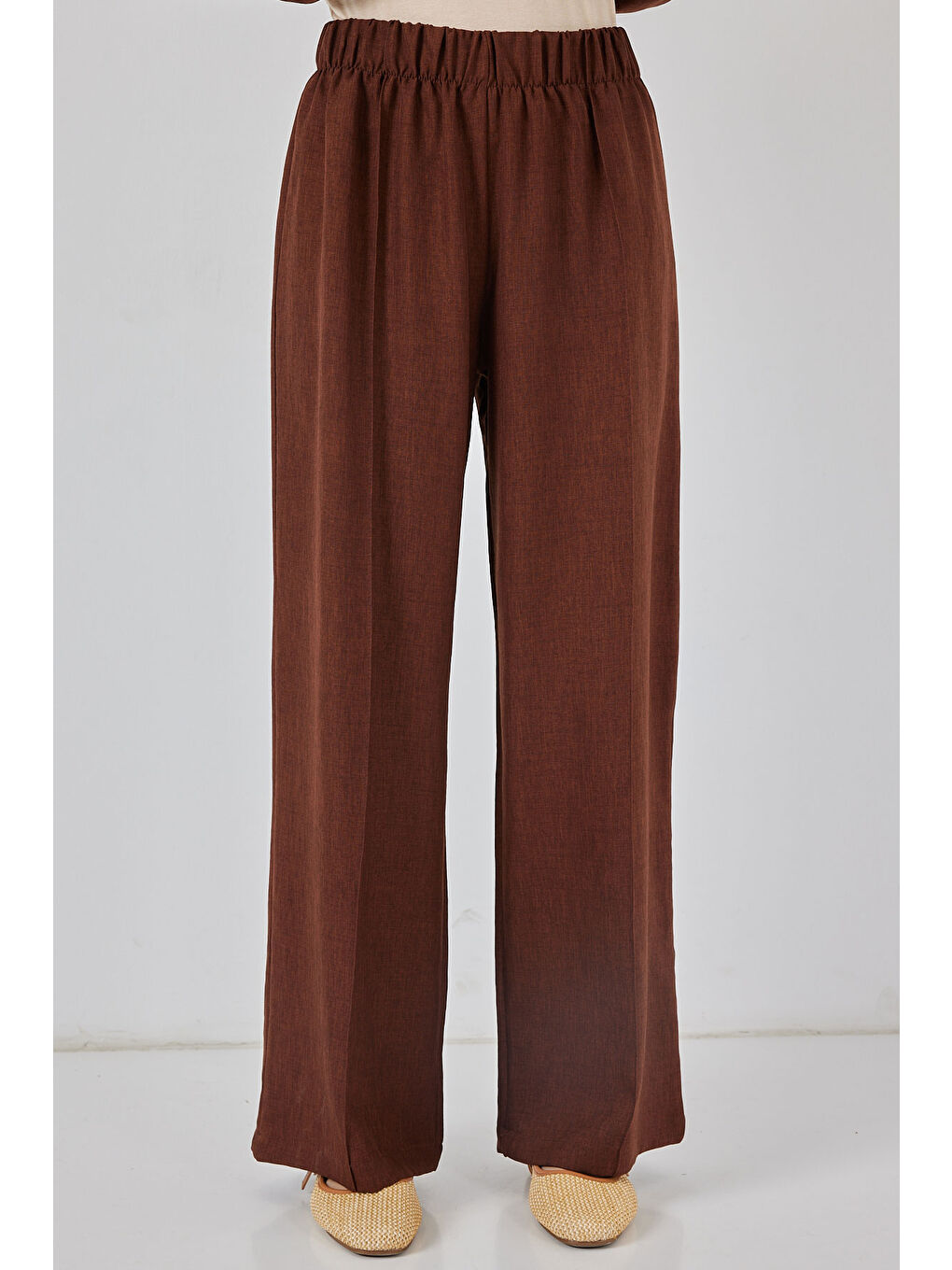 Kadın Keten Kimono İkili Takım 6727 - Kahverengi-3