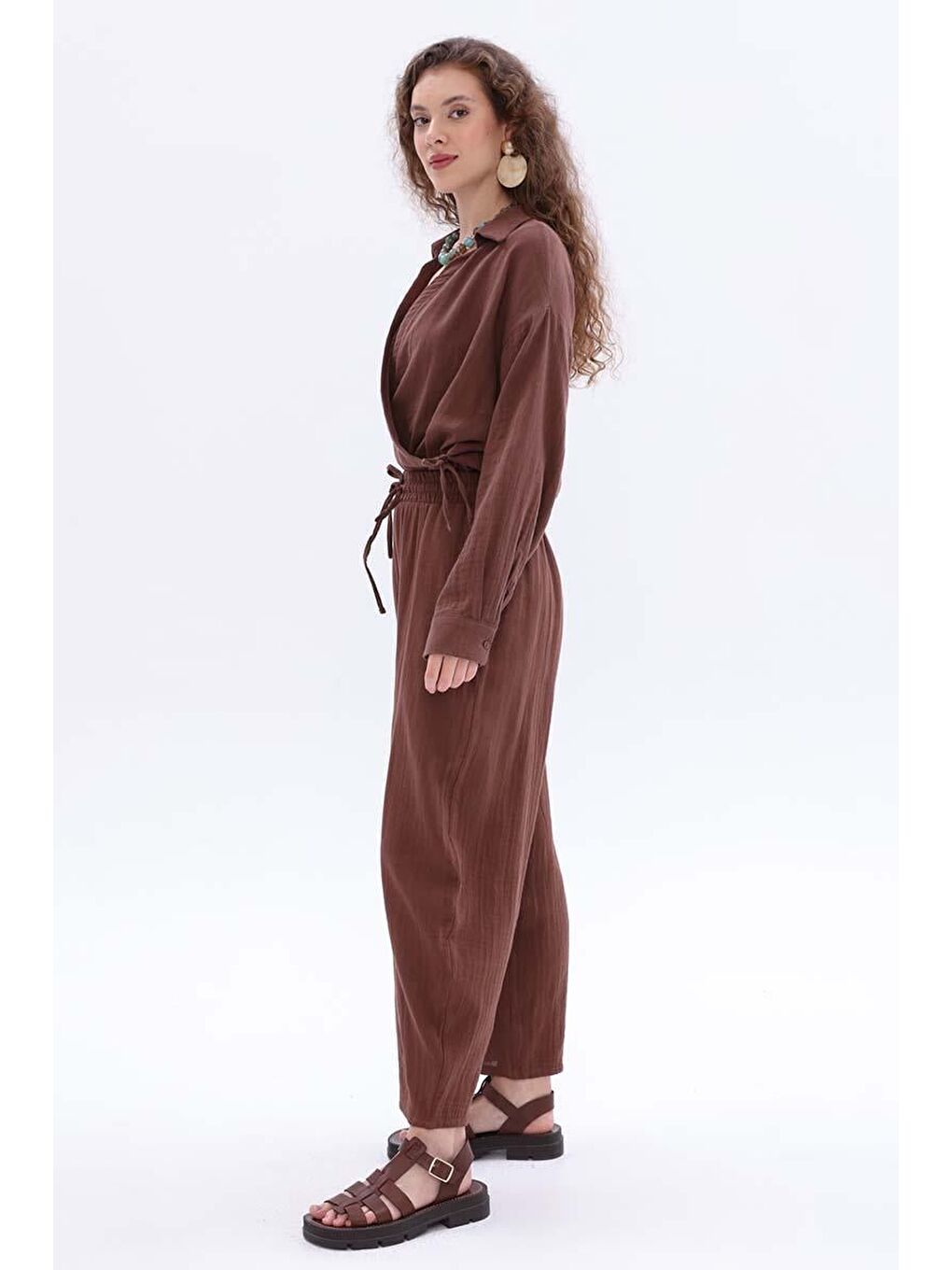 Kahverengi Kahve-Cepli Müslin Pantolon-1
