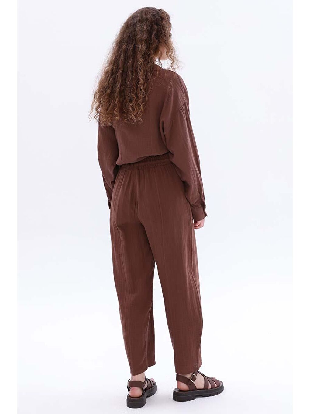 Kahverengi Kahve-Cepli Müslin Pantolon-2