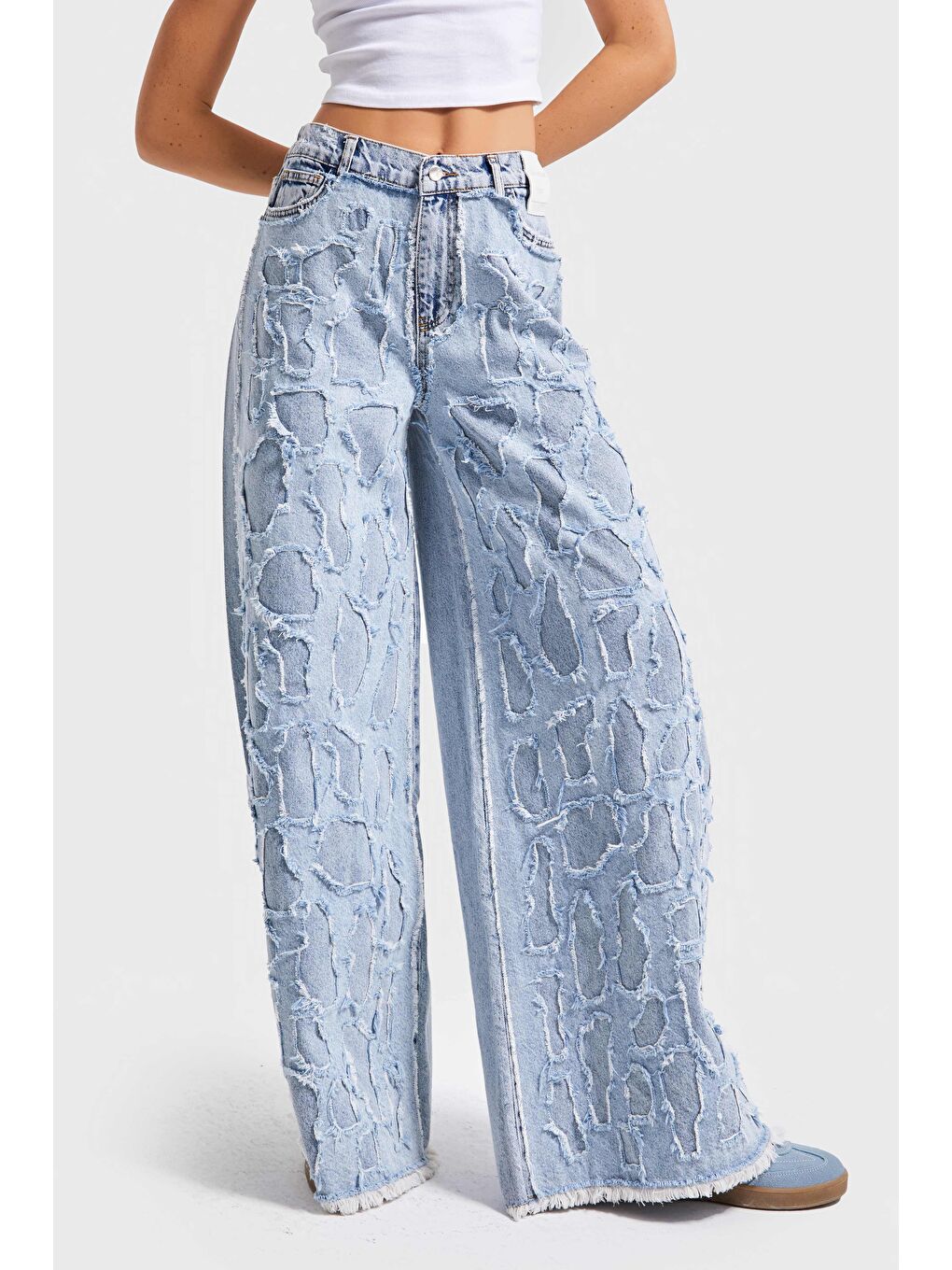 Mavi Kadın Ice Jean Rengi Yıpratma Detaylı Kumaş Özel Tasarım Palazzo Fit %100 Pamuk Denim Jean-1