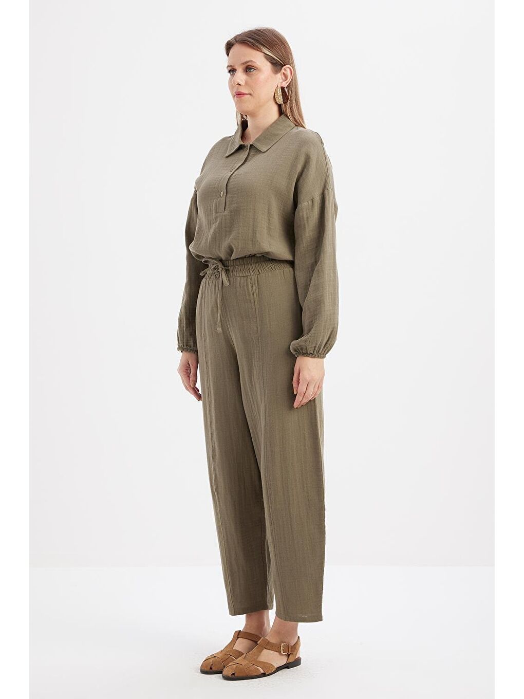 Haki-Cepli Müslin Pantolon-2