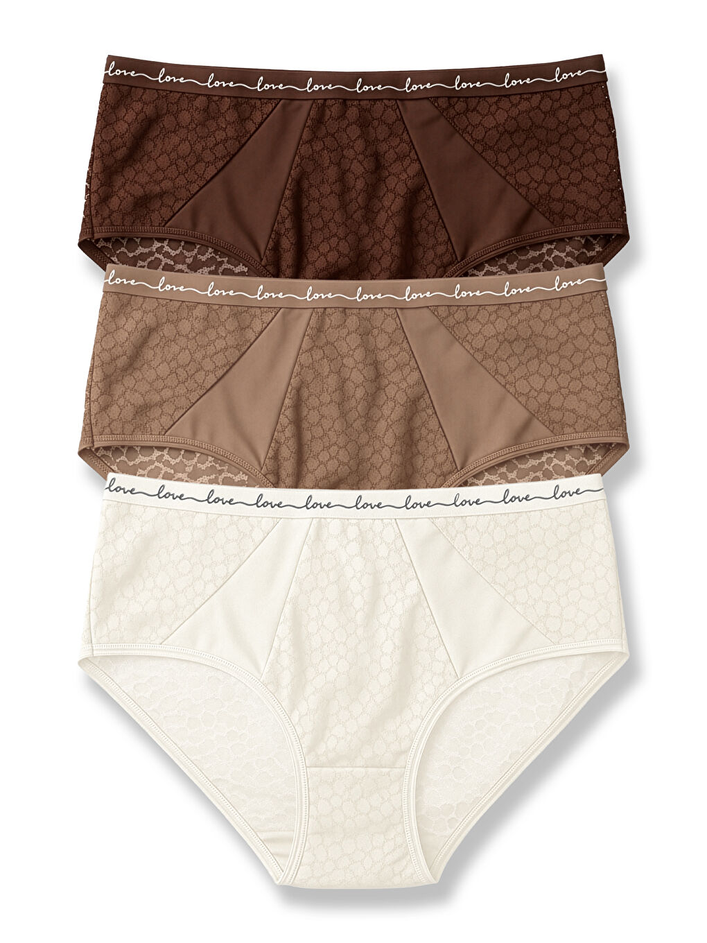 Karışık 3'lü Leopar Dantel Tül Detaylı ve LOVE Lastikli Yüksek Bel Kadın Külot