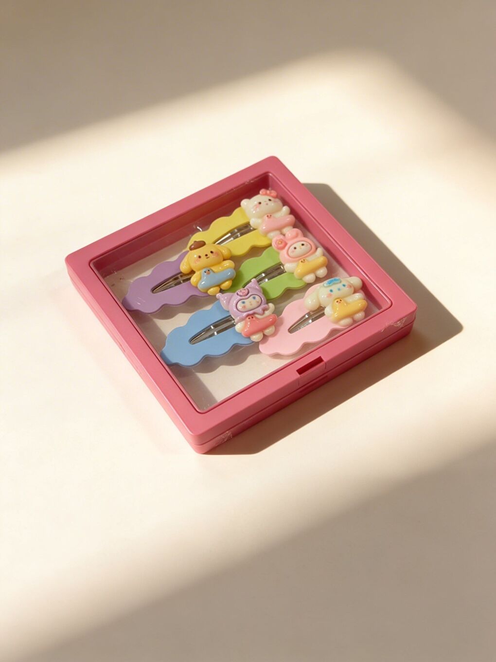 Kız Çocuk 5'Li Renkli Plastik Kutulu Toka Seti Pembe-2