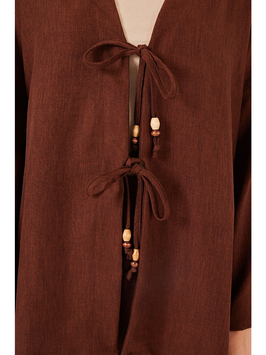Kadın Keten Kimono İkili Takım 6727 - Kahverengi-4