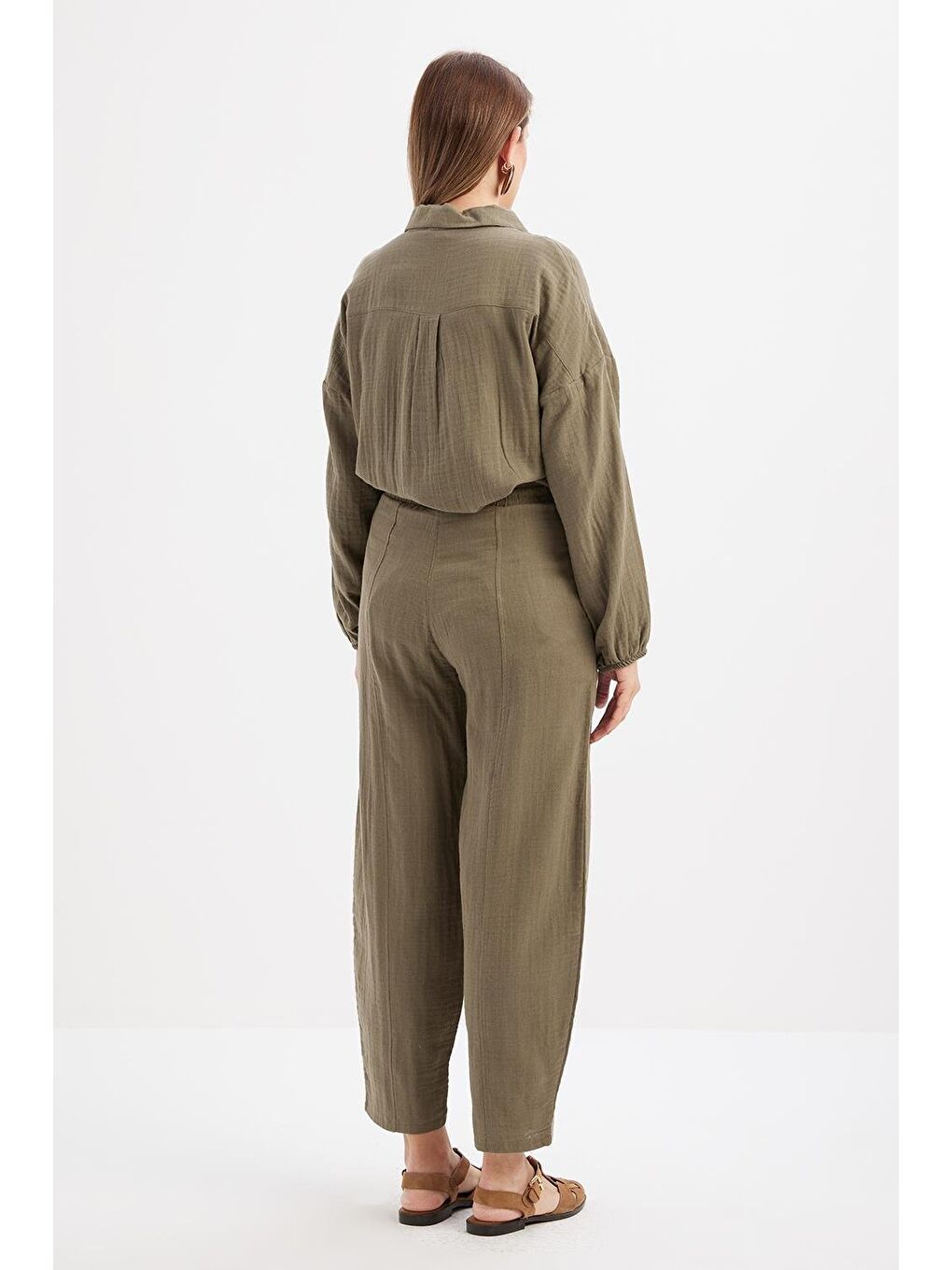 Haki-Cepli Müslin Pantolon-3