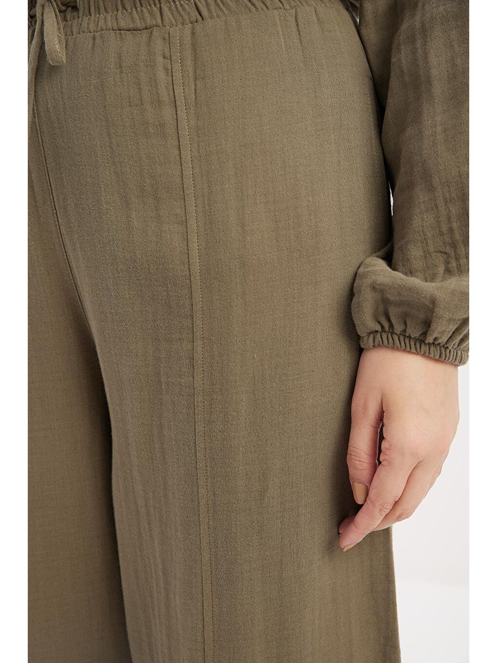Haki-Cepli Müslin Pantolon-4