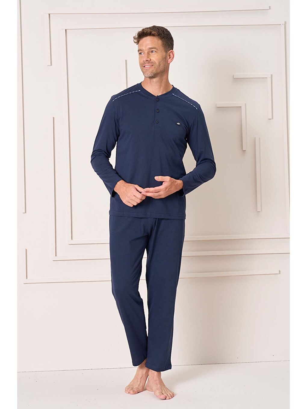 Erkek Pamuk Uzun Kol Pijama Takımı 4101 Lacivert01-2