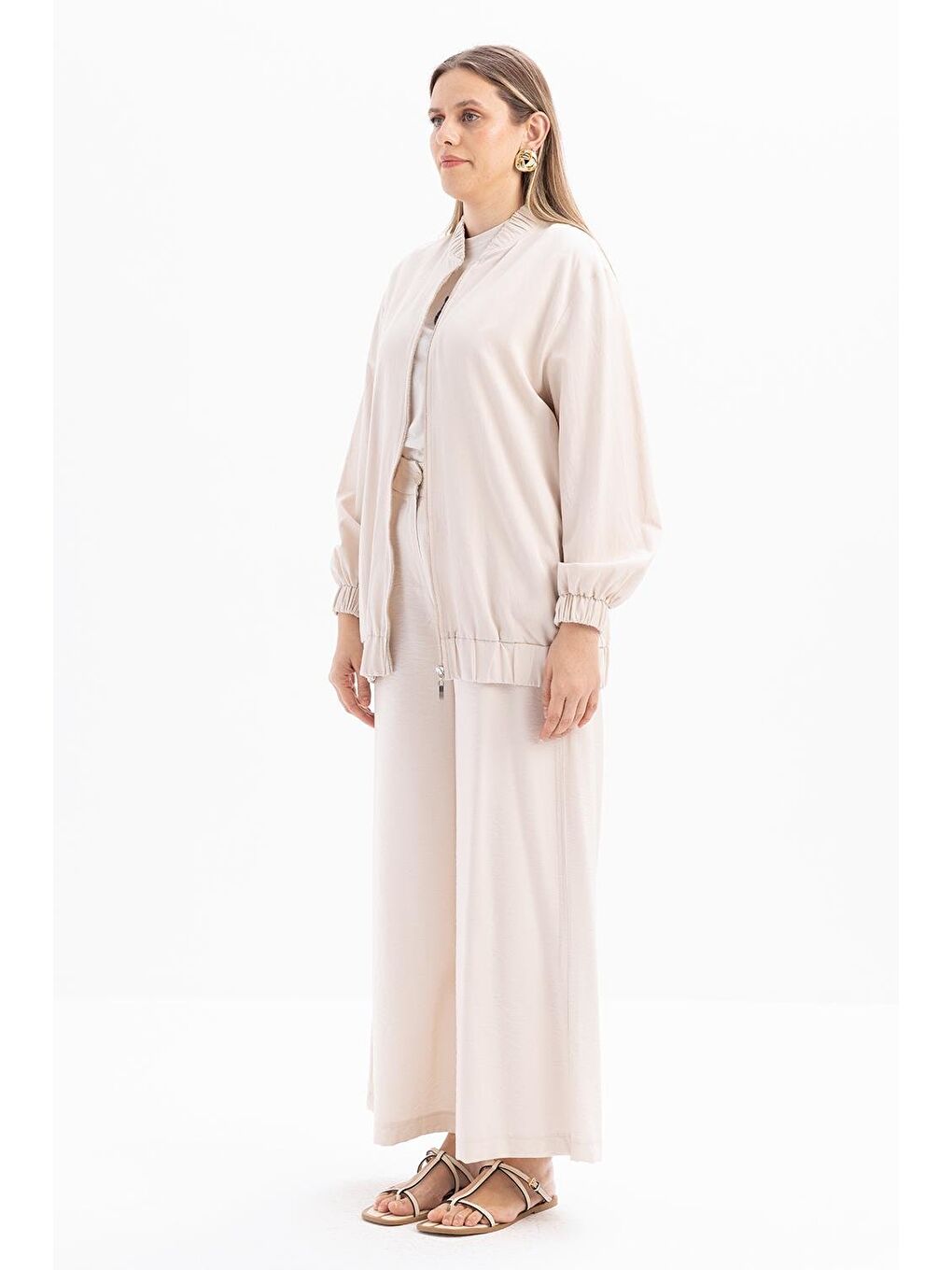 Bej Taş-Fermuarlı Ceket-1