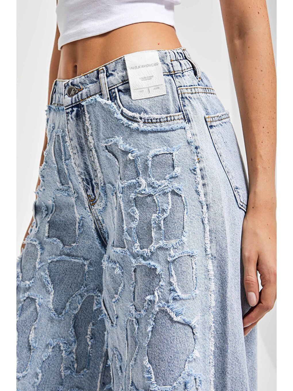 Mavi Kadın Ice Jean Rengi Yıpratma Detaylı Kumaş Özel Tasarım Palazzo Fit %100 Pamuk Denim Jean-2