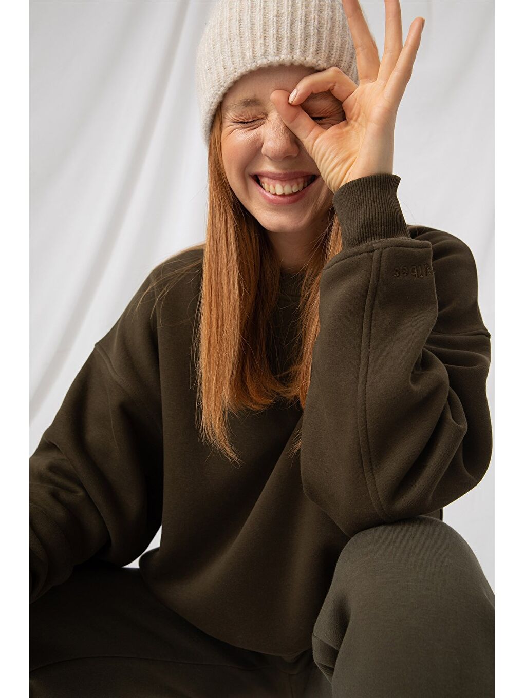 Kadın Vibe Oversize Haki Sweatshirt