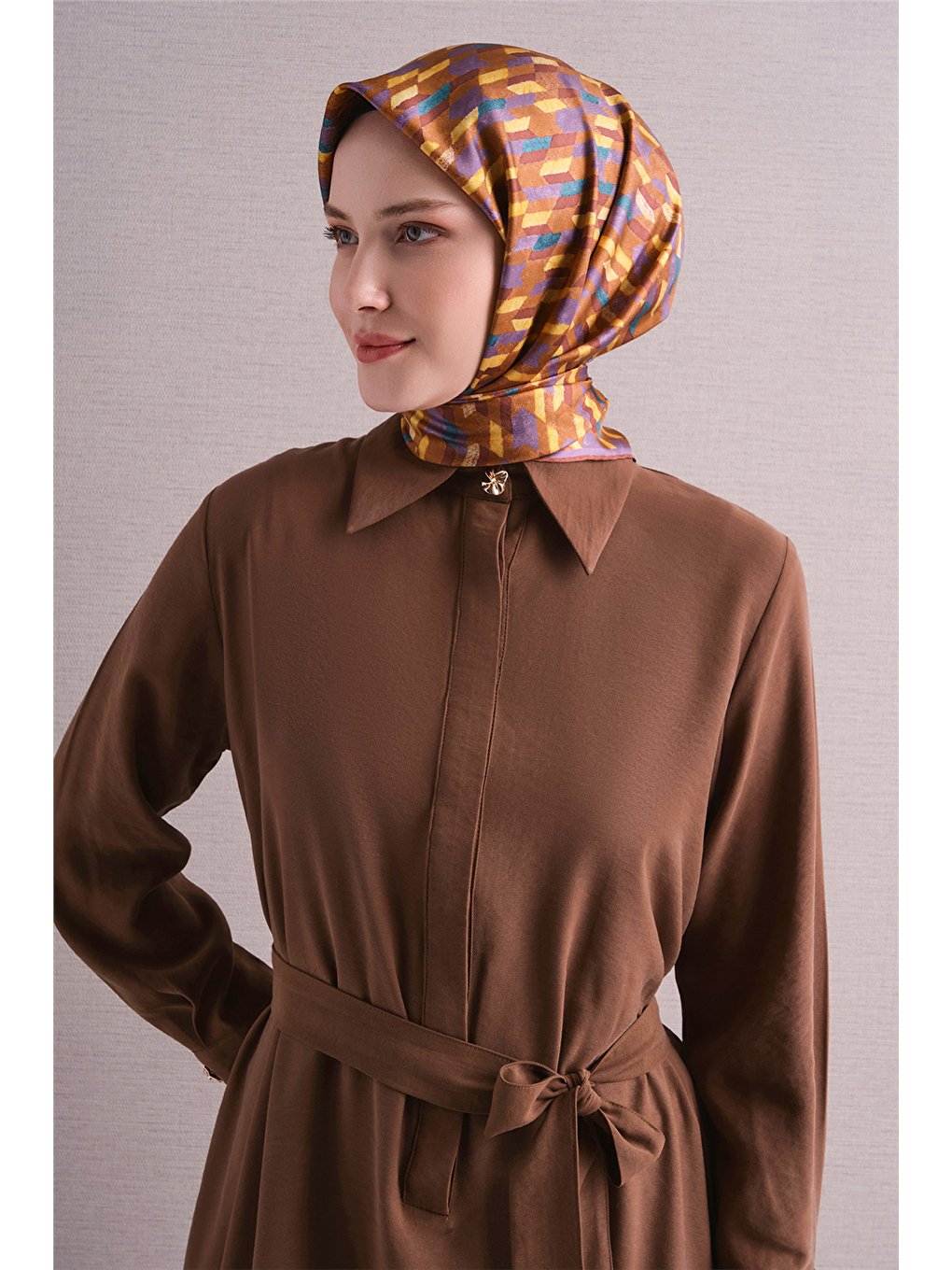 Kahverengi Saf İpek Twill Eşarp 9623d 82-1