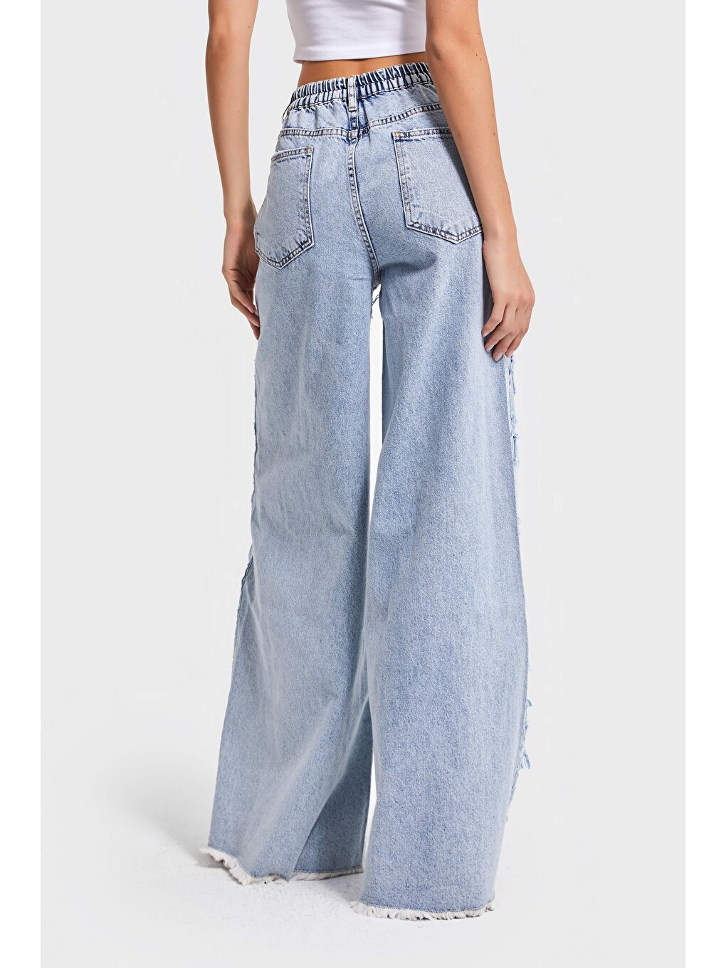 Mavi Kadın Ice Jean Rengi Yıpratma Detaylı Kumaş Özel Tasarım Palazzo Fit %100 Pamuk Denim Jean-4