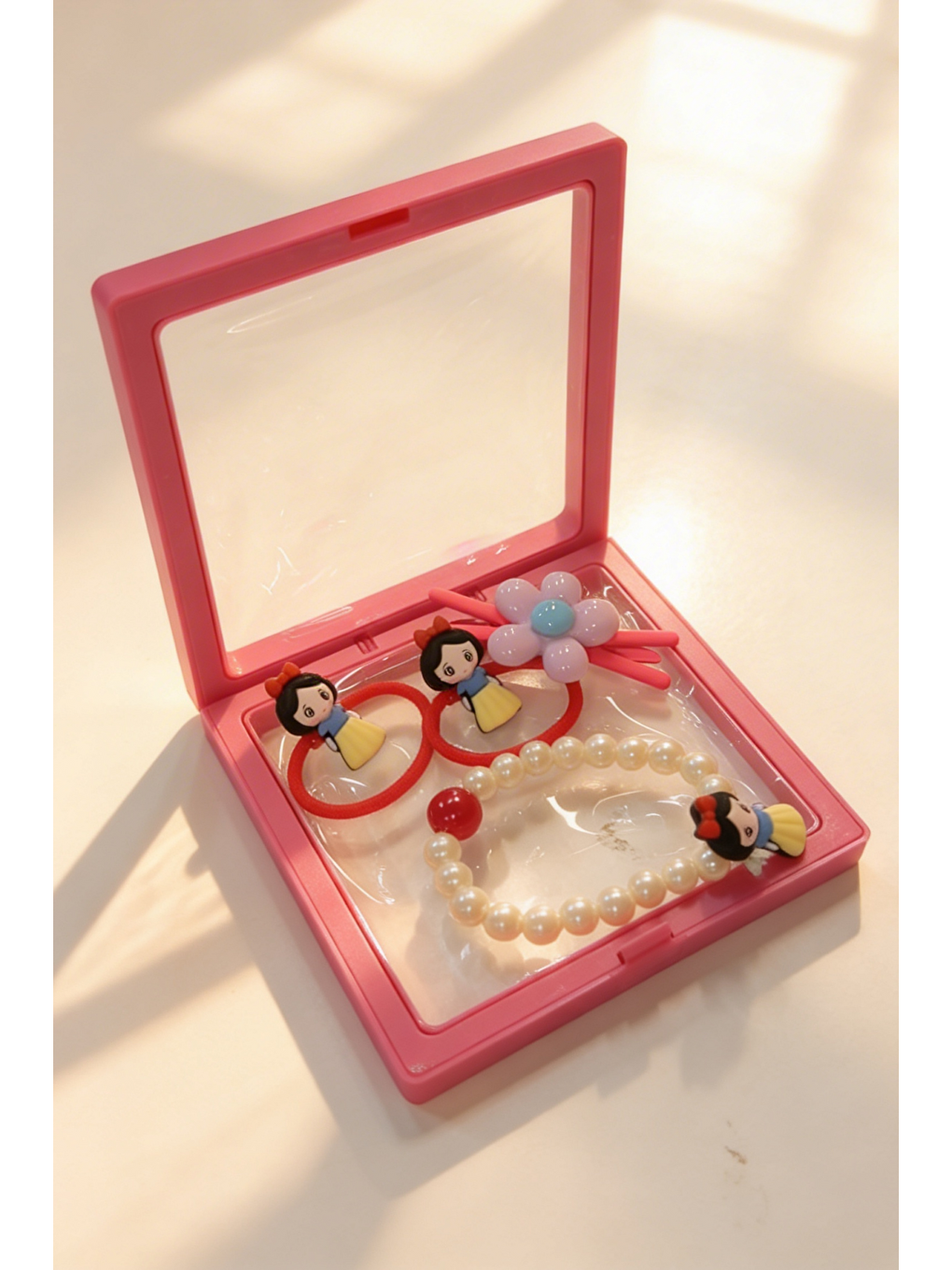 Kız Çocuk 4'Lü Plastik Kutulu Toka Bileklik Seti Pembe