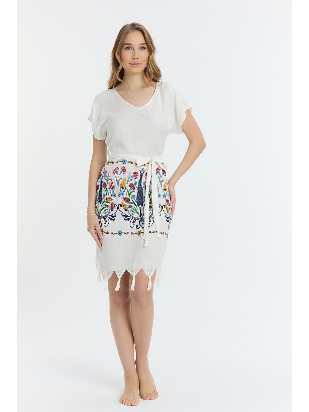 Lacivert Copia Kadın Bambu Plaj Elbisesi-1