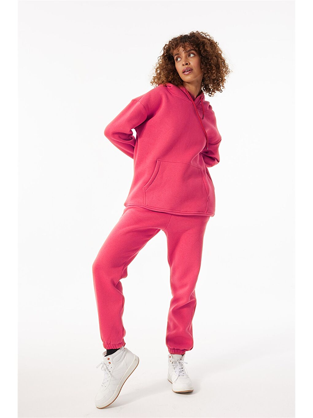 Kadın Stay Oversize Fuşya Hoodie Sweatshirt-1