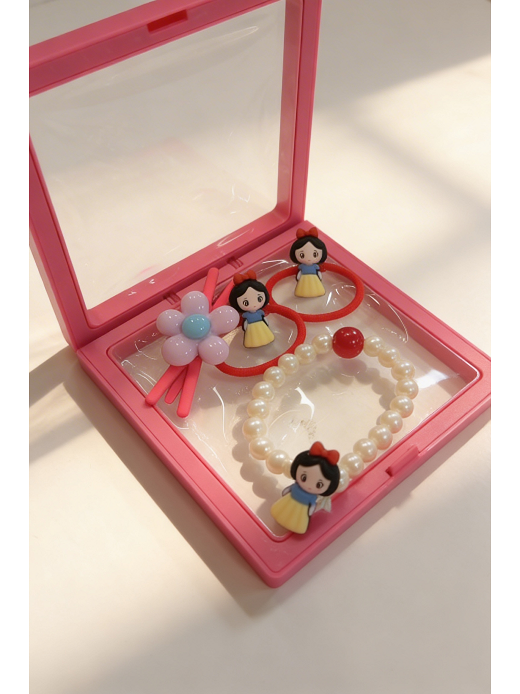 Kız Çocuk 4'Lü Plastik Kutulu Toka Bileklik Seti Pembe-1