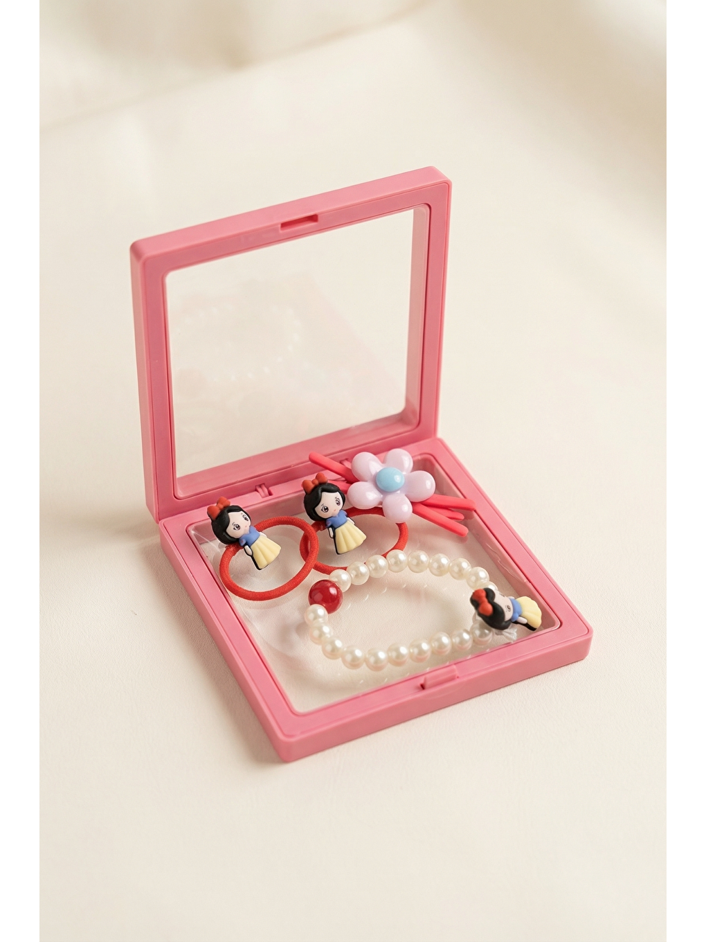 Kız Çocuk 4'Lü Plastik Kutulu Toka Bileklik Seti Pembe-2