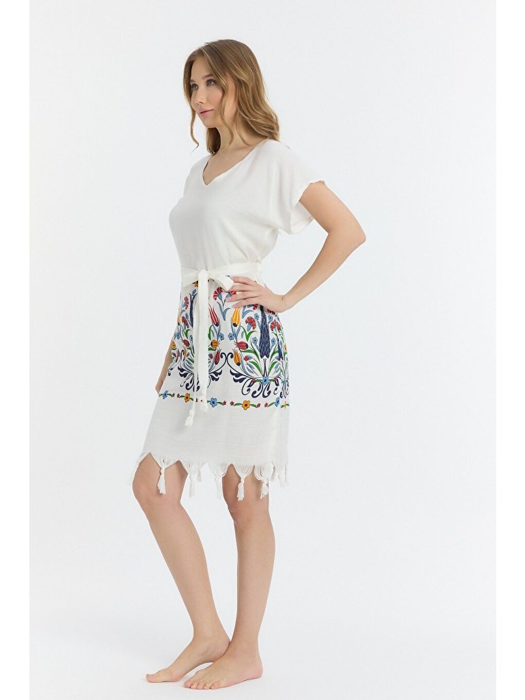 Lacivert Copia Kadın Bambu Plaj Elbisesi-4